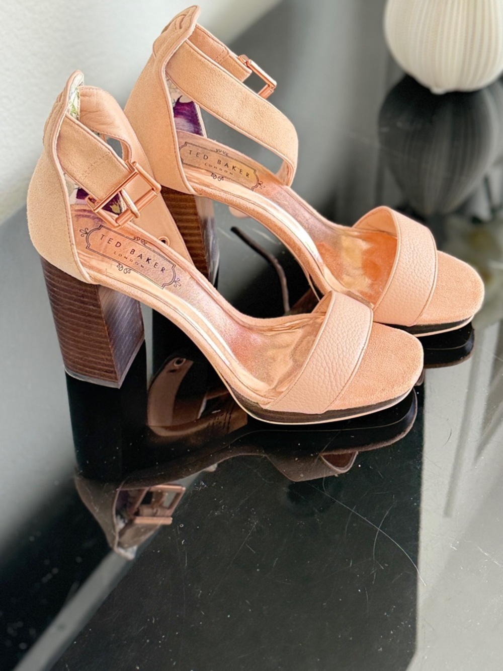 Ted Baker London Rose Blush Open-Toe Block Heel Sandals